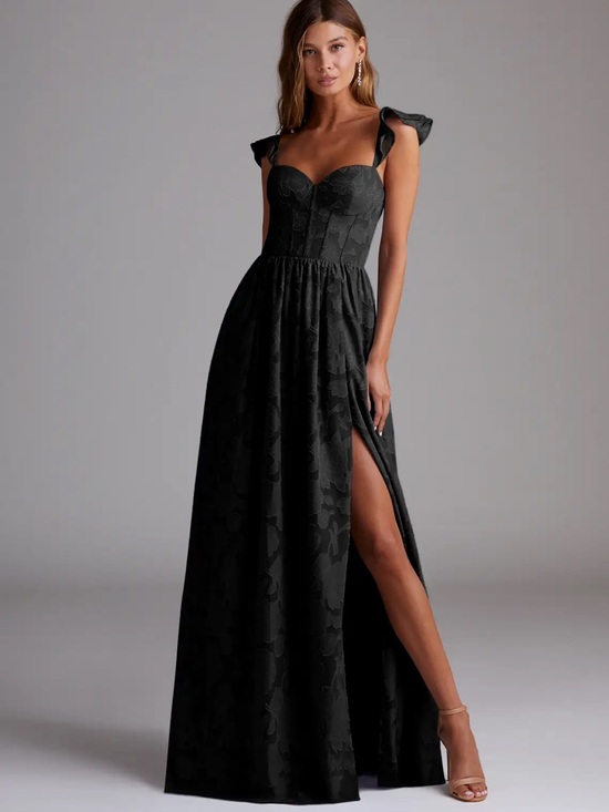 Azazie Dresses & Skirts - Azazie Black Ruffle-Strap Sweetheart Maxi Gown US 6